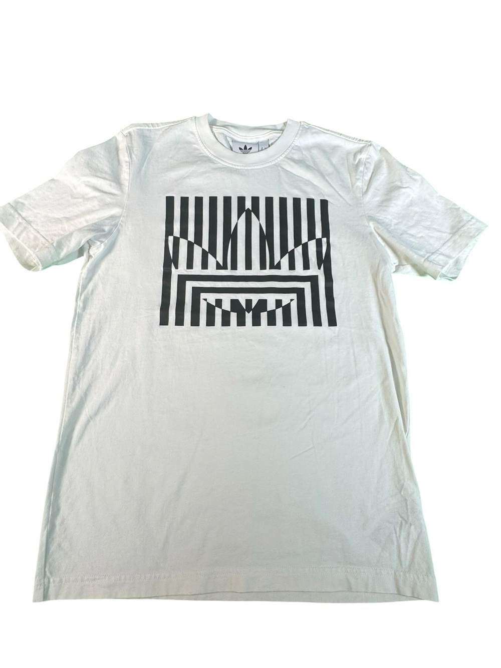 Adidas Originals Men’s XS White Black Geometric Graphic T-Shirt Trefoil Tee